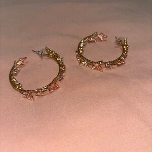 Aldo Gold and Pink Butterfly Hoop Earrings